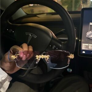 Cartier Rimless Sunglasses with Gold Crystal Accents - Purple Lenses